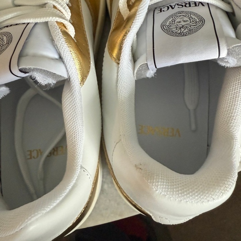 Versace Medusa Gold/White Leather Women's Sneaker Shoe, 1014316, sz 37.5 - Picture 7 of 10
